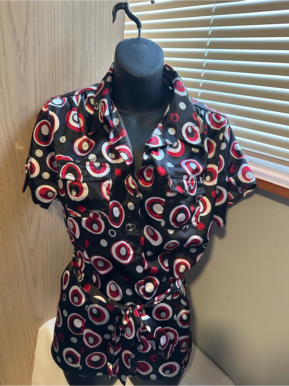 Cato Black Red White Geo Print Button-Front Shirt